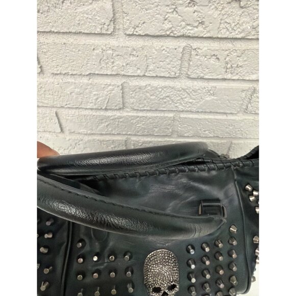 UTO Women's Black Faux Leather Skull Rivet Studded Large Tote Purse Handbag - Picture 14 of 16